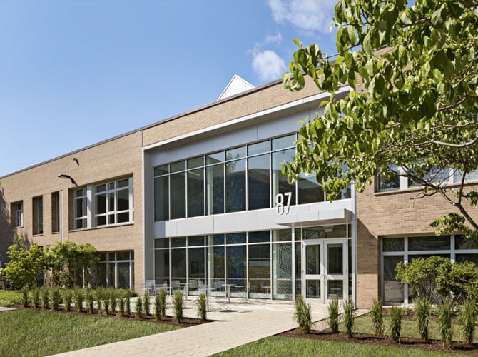 Sidewalk view of a state of the art life science corporate office
