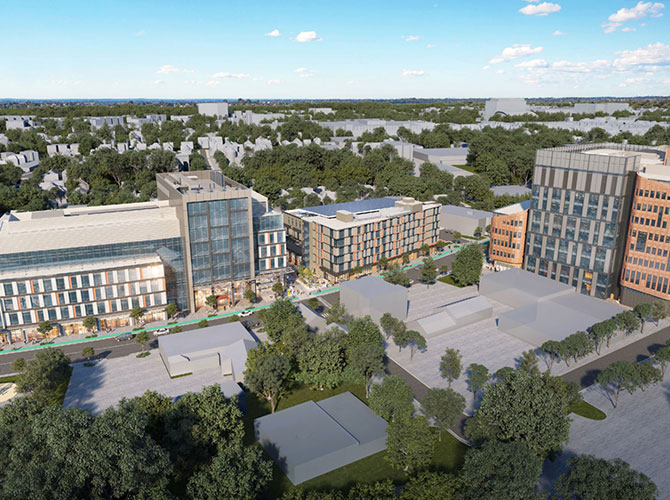Drone view of a state of the art life science corporate campus