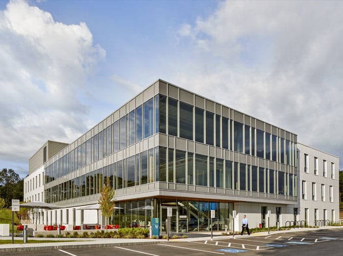 3D rendering of the skilled architecture facade of a r&d building