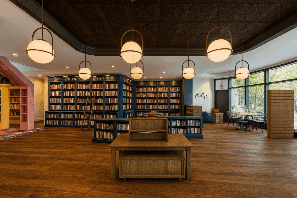 Rendering of the inside of Molly's Bookstore