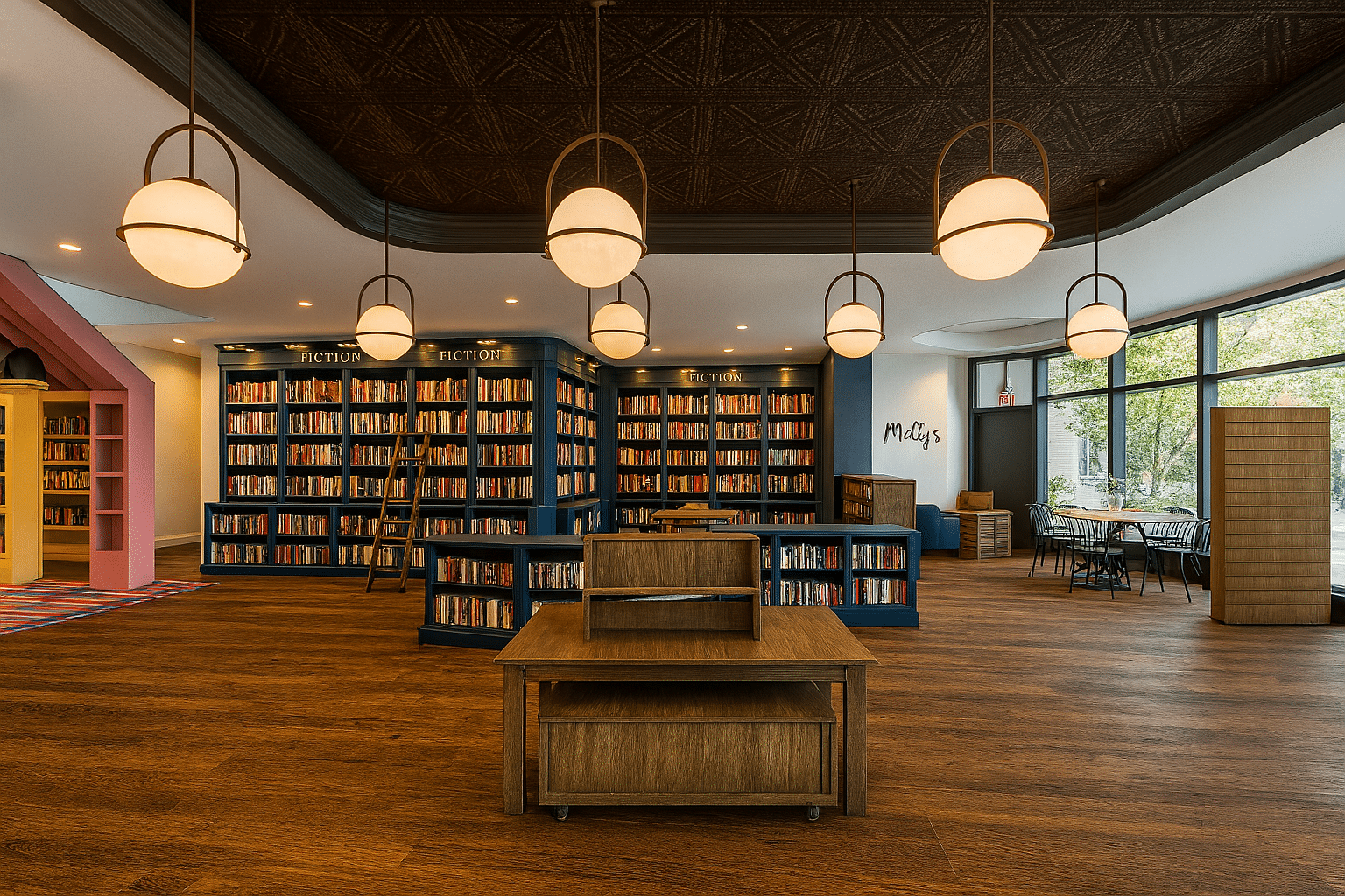 Rendering of the inside of Molly's Bookstore