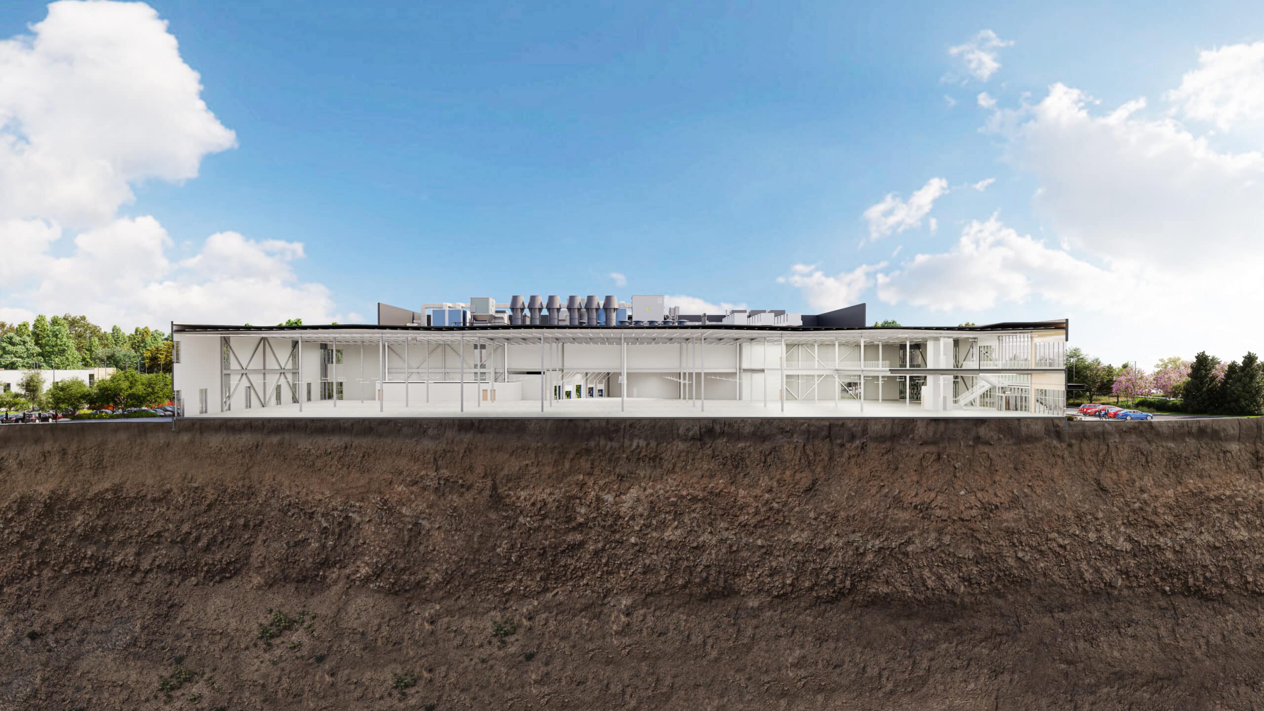 side view of interior of advanced manufacturing building